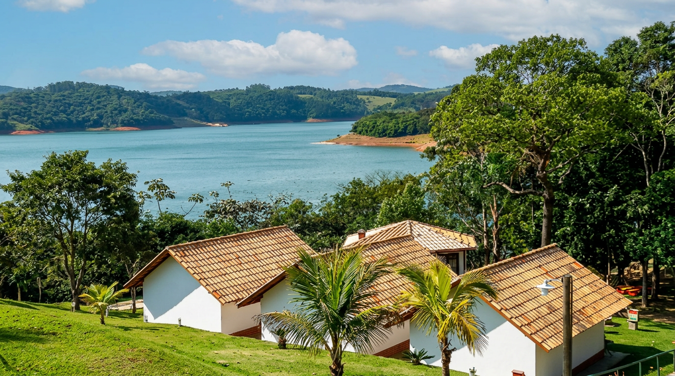 Vista do Recanto Feliz à beira da Represa de Paraibuna